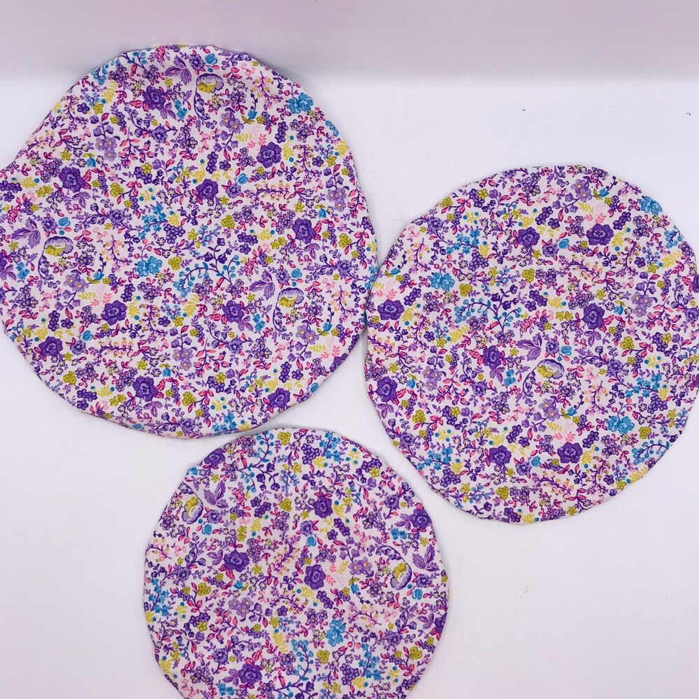 Cotton Bowl Cover For Sourdough, 3 Pc Set, Reusable Washable Lavender Purple